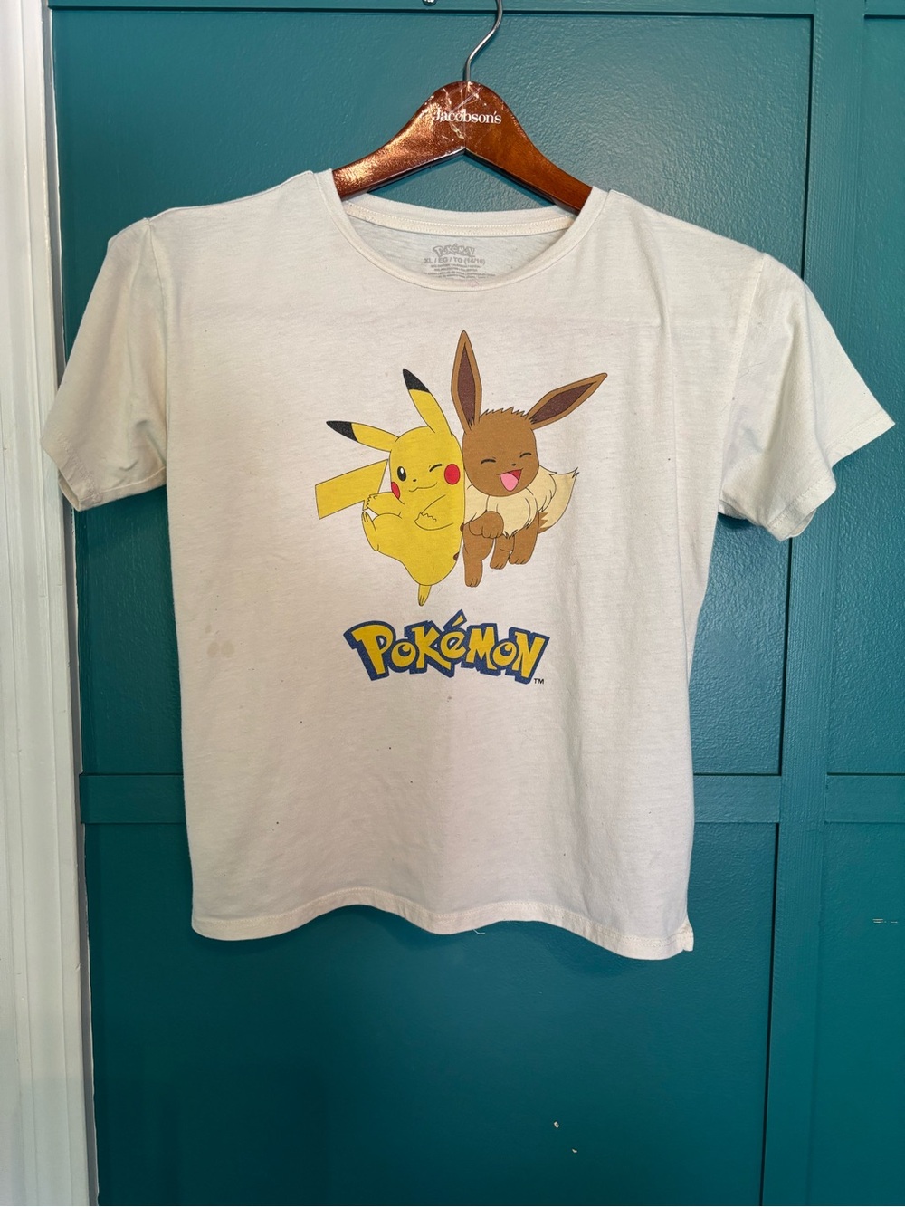 Pokémon Pikachu & Eevee White Women’s  Graphic Cropped T-Shirt Size XL